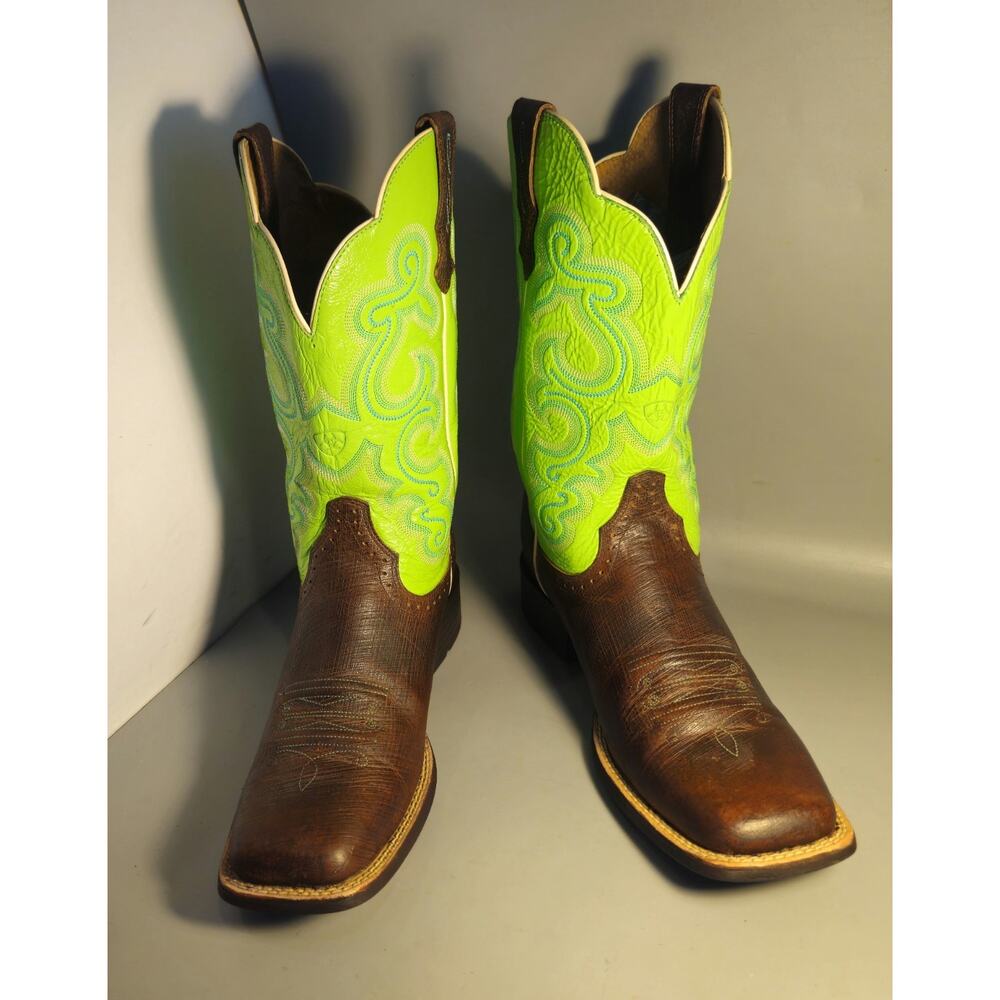 Ariat Quickdraw Western Boot Women 9 Brown Neon Lime Cowgirl Square Toe 10016311 - Picture 4 of 8
